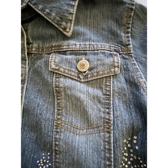 Y2K Vintage Arizona Women Sz Large Denim Jean Jeweled Jacket Snaps Preppy - Picture 8 of 16